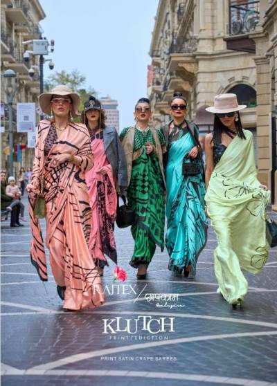 KLUTCH BY RAJTEX JAPAN SATIN PRINT SAREE WHOLESALER IN INDIA